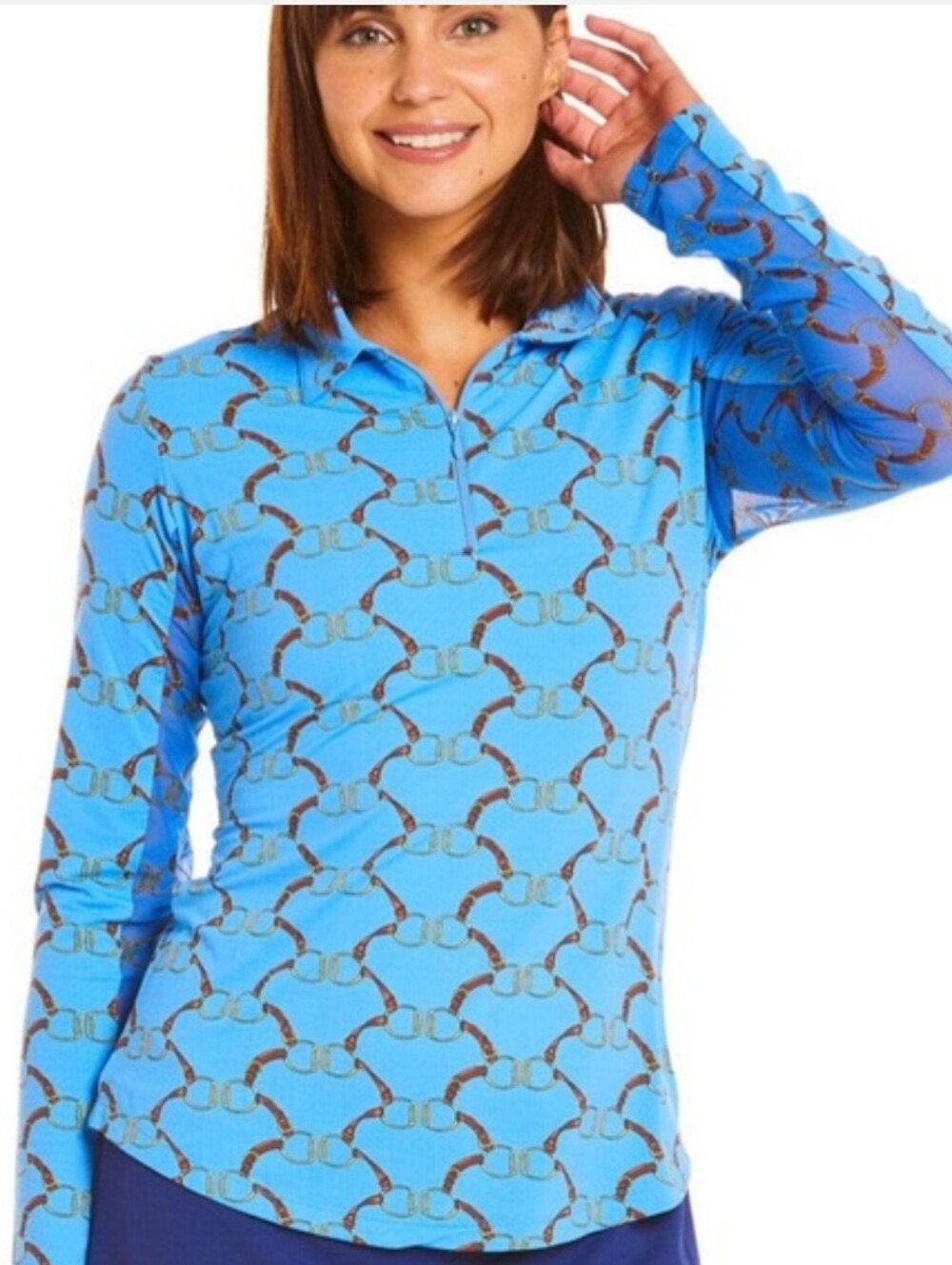 New IBKUL Belmont Blue Long sleeve Mock Neck Quarter Zip Women's Size XL
